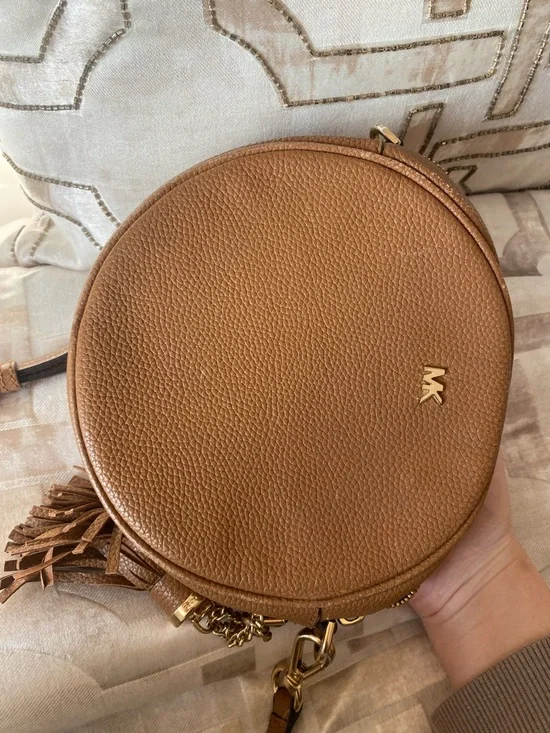 Michael Kors Cognac Pebbled Leather Round Crossbody with Tassel - Picture 4 of 4
